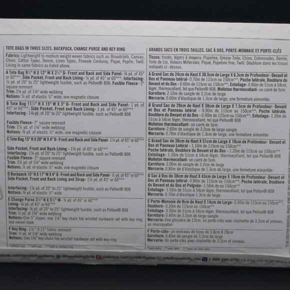 Simplicity Pattern 1338 4 Bag - Picture 2 of 2